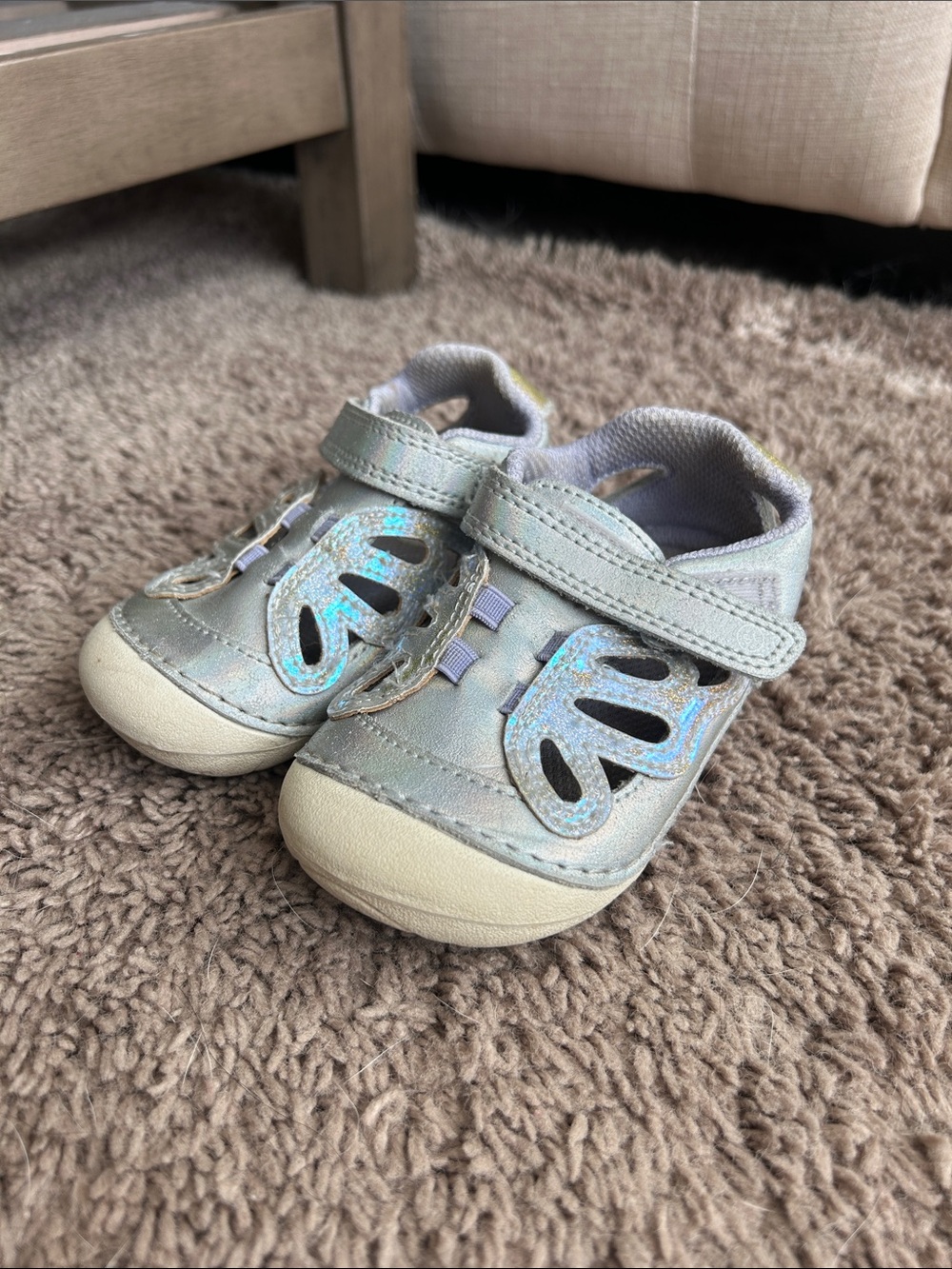 Stride Rite Iridescent Silver Butterfly Strap Shoes